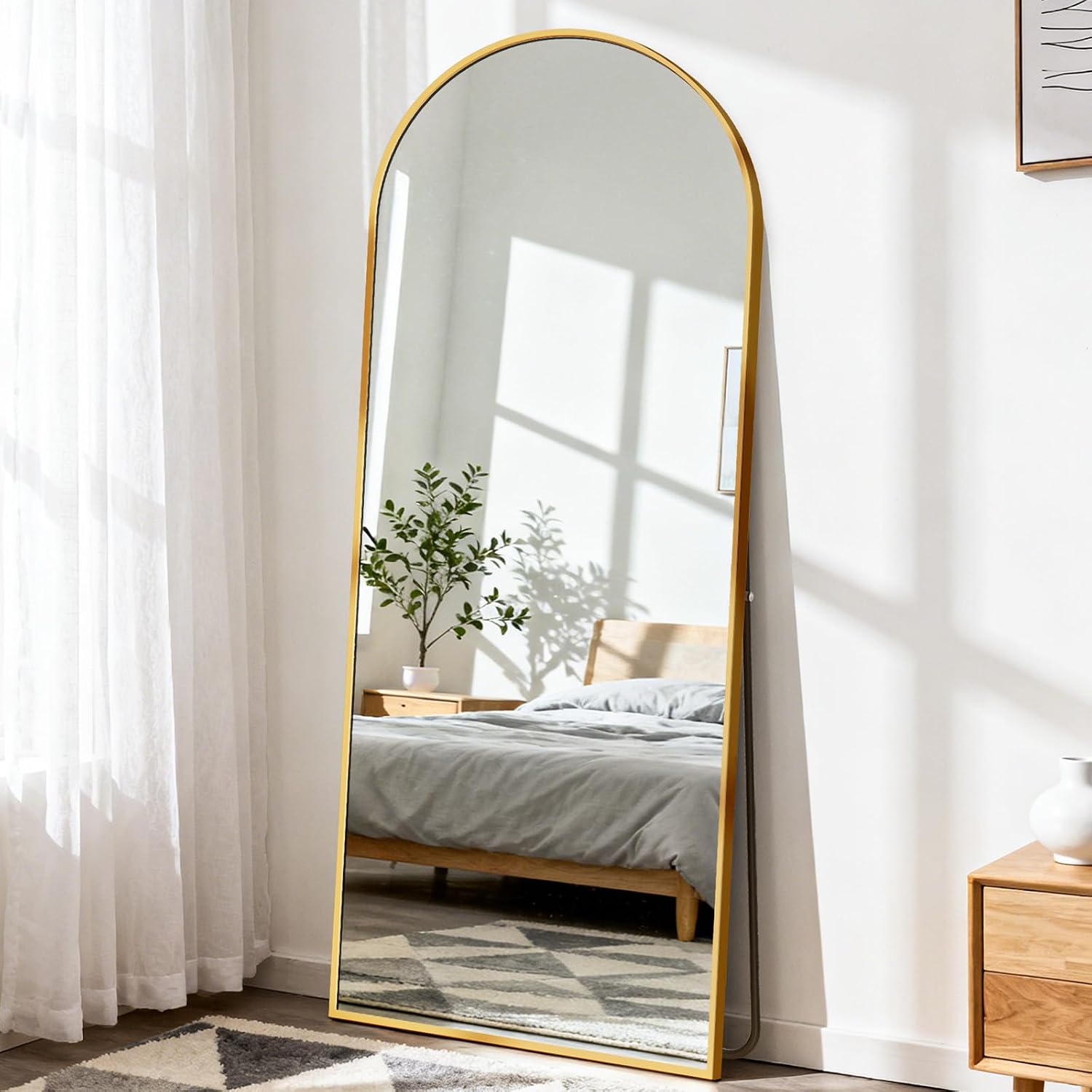 DUMOS 64"x21" Arched Full Length Floor Mirror, Full Body Mirror, Gold