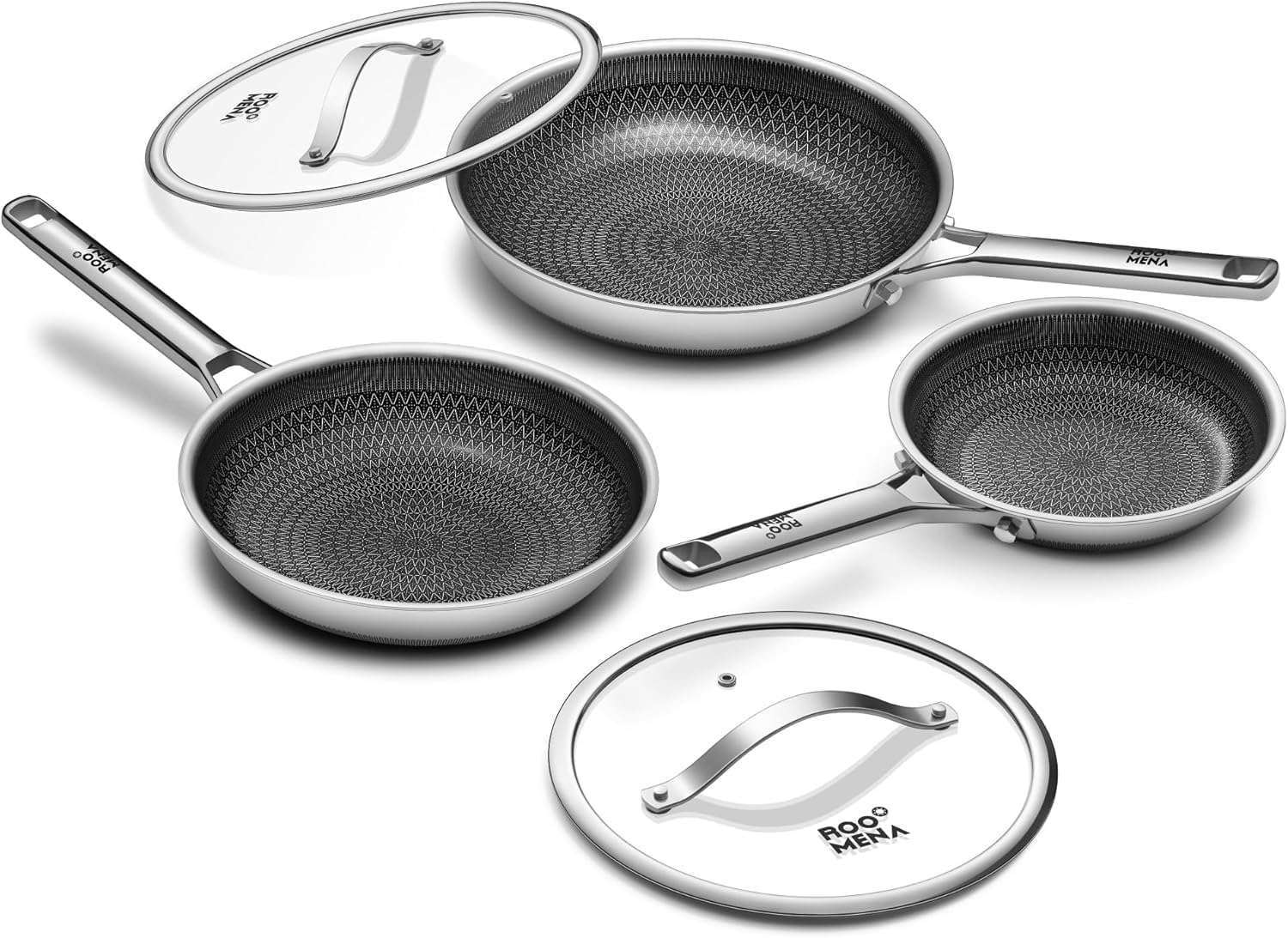 NonStick Frying Pans with Lid, 12 Inch Hybrid Ceramic Basic Version | Tri-Ply Stainless Steel Skillet, Metal Utensil Safe, Dishwasher & Oven Safe, PFAS/PFOA/PTFE Free